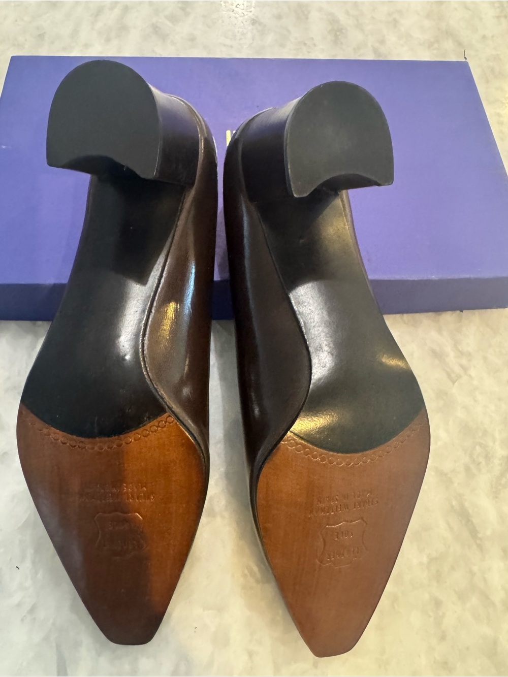 Stuart Weitzman Brown Corniche Cola Kid Pointed Toe Leather Pumps -Sleek Classic - Picture 7 of 11
